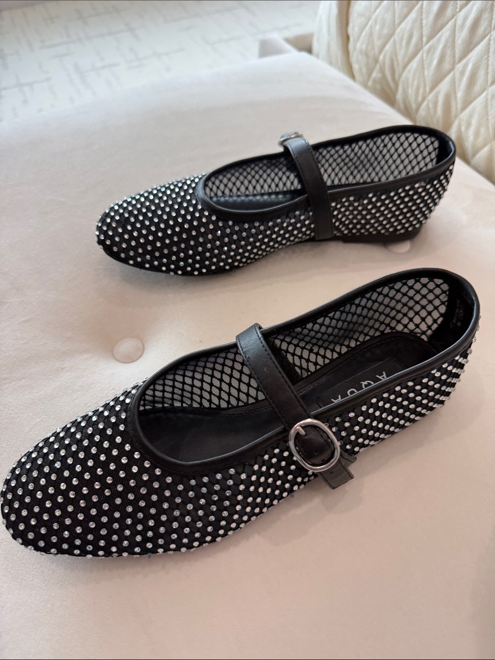 Aqua Black Crystal-Embellished Mary Jane Flats with Buckle